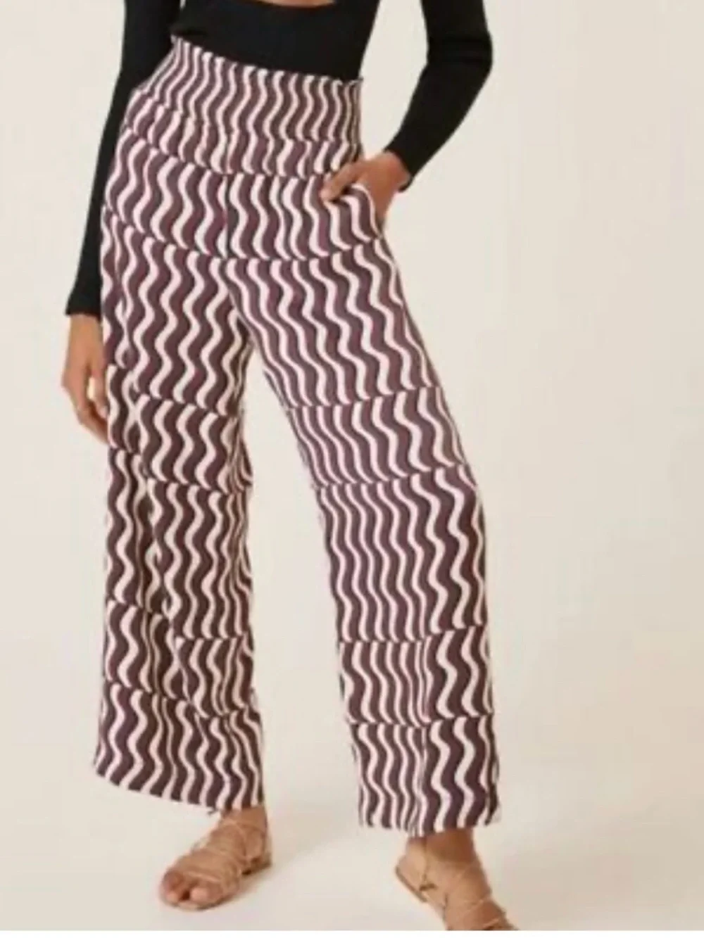 Maeve Printed Wide-Leg Pants by Anthropologie pull on smocked waist size small